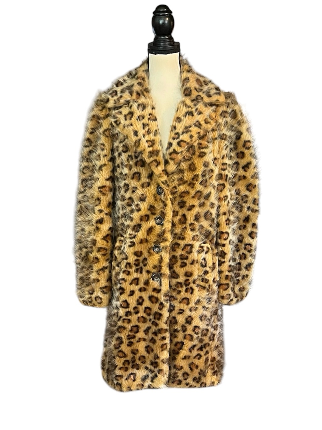 Vintage Betsey Johnson New York Faux Fur Leopard Print Duster Coat